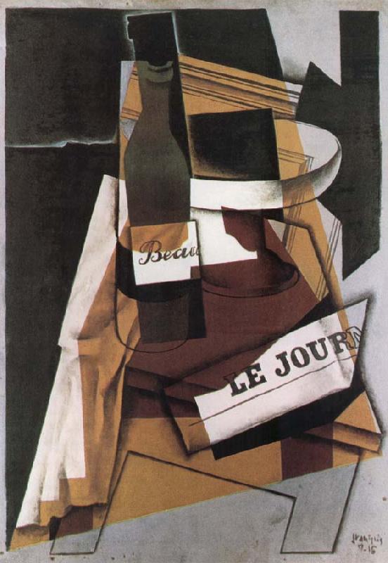 Juan Gris Winebottle Daily and fruit dish oil painting image